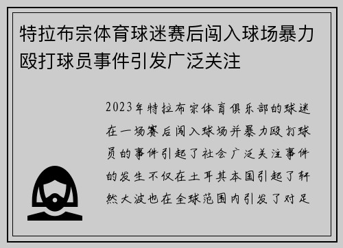 特拉布宗体育球迷赛后闯入球场暴力殴打球员事件引发广泛关注 特拉布宗体育球迷赛后闯入球场暴力殴打球员事件引发广泛关注