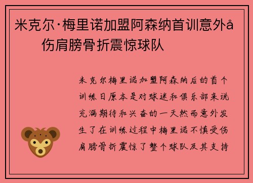 米克尔·梅里诺加盟阿森纳首训意外受伤肩膀骨折震惊球队